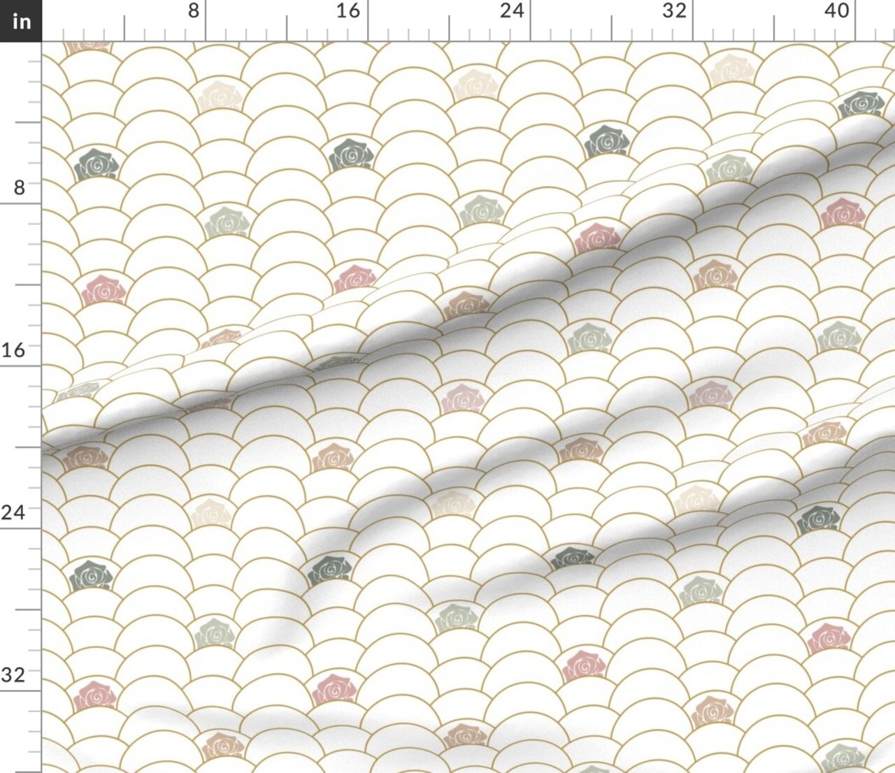 Rose Art Nouveau Scallop Floral Curve Lines Custom Printed Fabric by Spoonflower Various Fabrics by the Yard or Fat Quarter